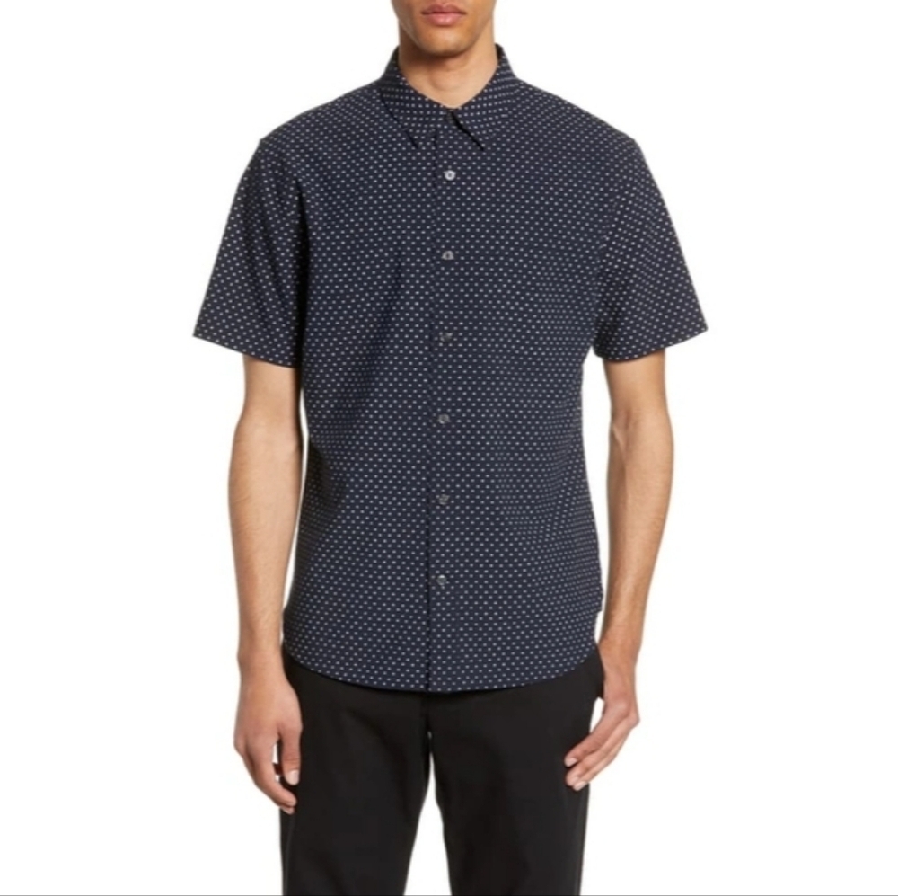 Vince Classic Fit Micro Print Preppy Business Casual Button-Up Shirt - Mens